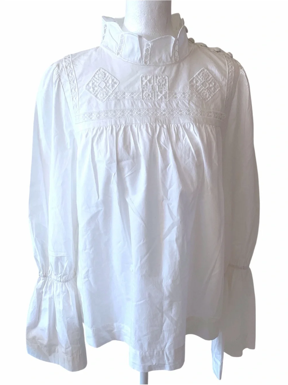 Free People Another Eternity Top Boho Crochet Lace White Bell Sleeve Small NWOT